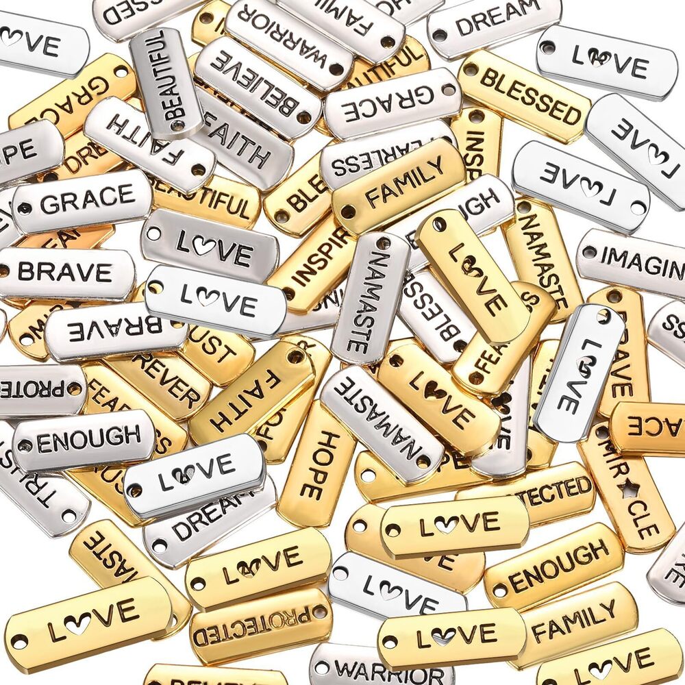 4623 80 Pcs Word Charms Pendants Engraved Motivational Charms Pendants